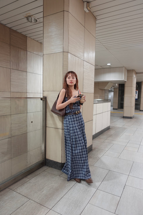 チェックスリットボタンスカート